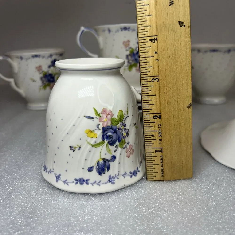 Vtg Nikko Blue Peony Tea Cup & Saucer 6 Sets Blue Floral Dot Cottagecore Japan